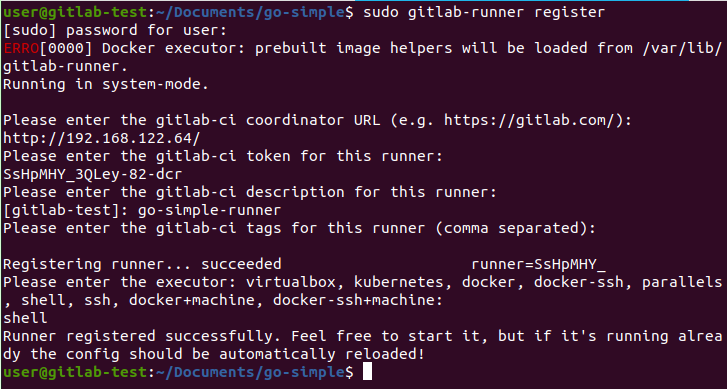 Showing how to register a GitLab Runner