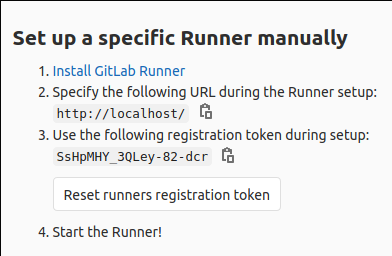 Showing where the runner registration token is in settings