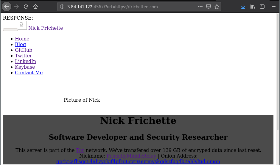Showing my website fetched through SSRF