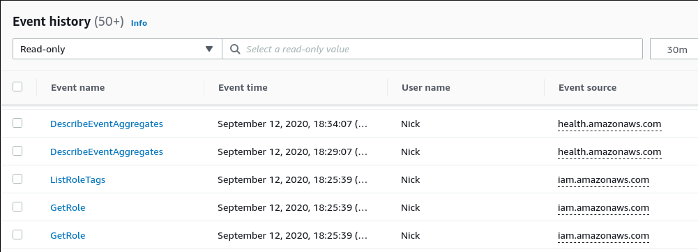 Output of CloudTrail