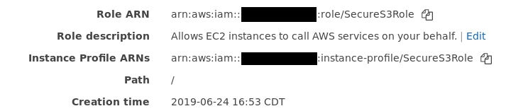 Showing the SecureS3 IAM Role