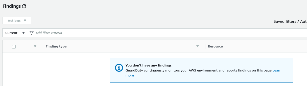 Showing GuardDuty having no findings